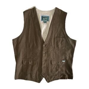 Woolrich Men’s Ruxton Brown Herringbone Wool Vest Front Pockets Size XL